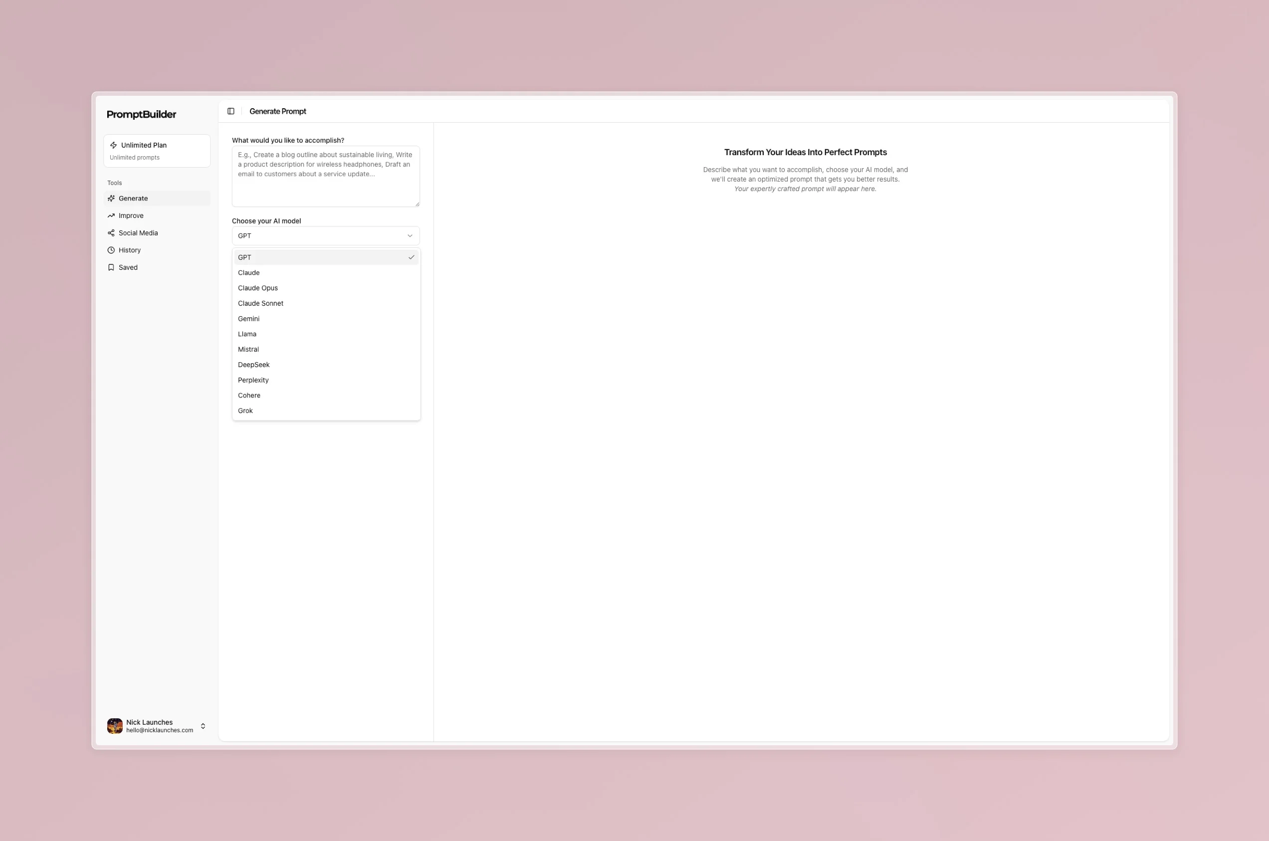 AI Model Selection in PromptBuilder